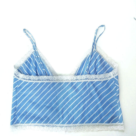 Ralph Lauren Blue White Striped Cotton Camisole Top | Lace Trim Summer Button up - Picture 13 of 16